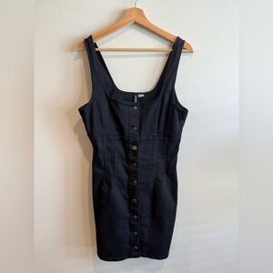 Divided Black Mini Dress with Button Detail